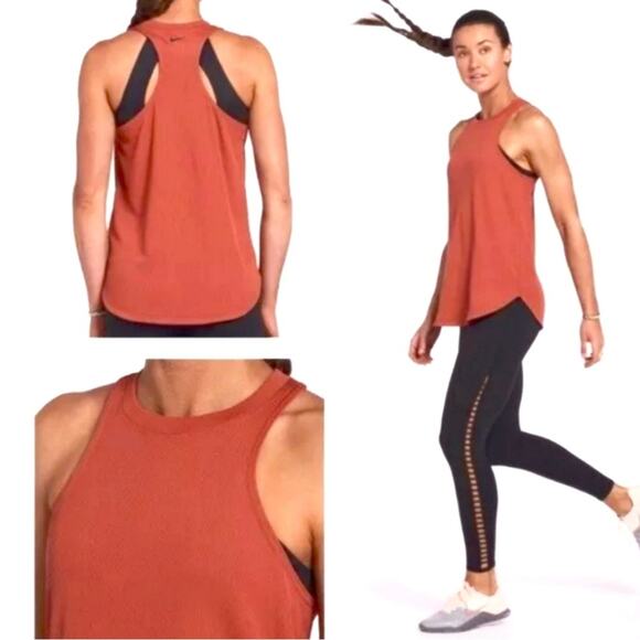 🍒 Nike Dri-fit Studio Ribbed Racerback Tank Top Small Rust Orange GUC Athletic - Picture 1 of 8